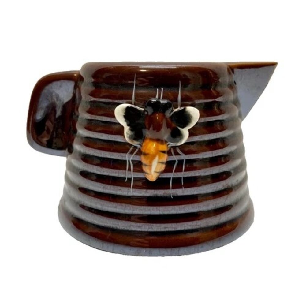 Vintage Honey Bee Pot 8oz Brown Iridescent Pottery Creamer Server W/O Lid (Read)